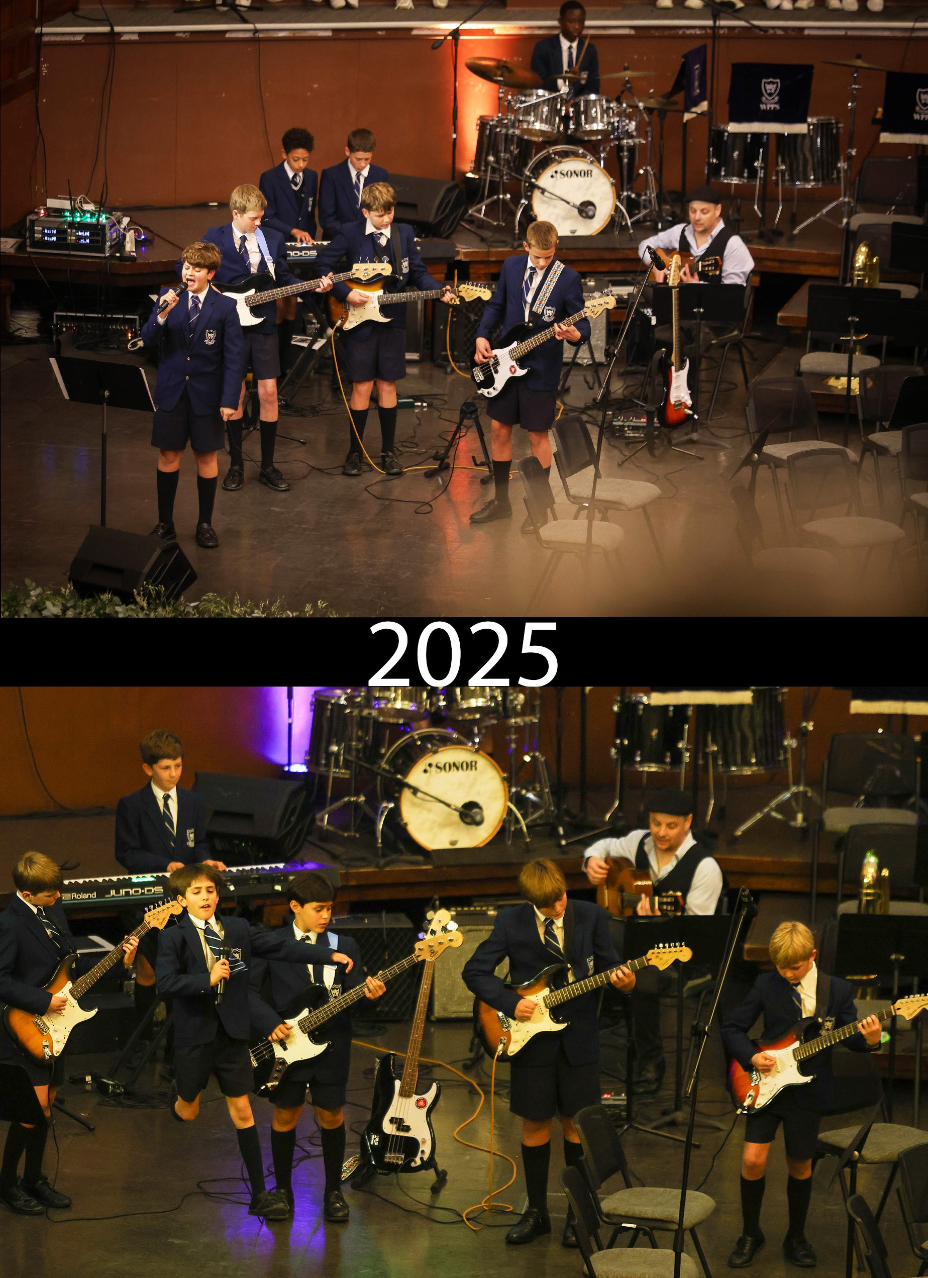 Guitar students performing during a music concert in Cape Town at City Hall.